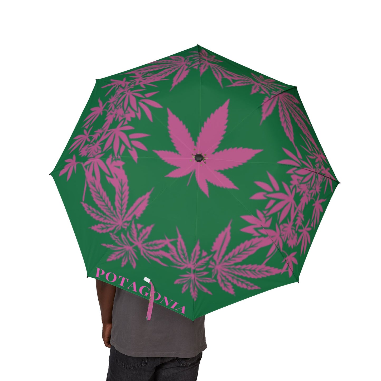 Potagonia Umbrella Pink Green Weed Semi-Automatic Foldable