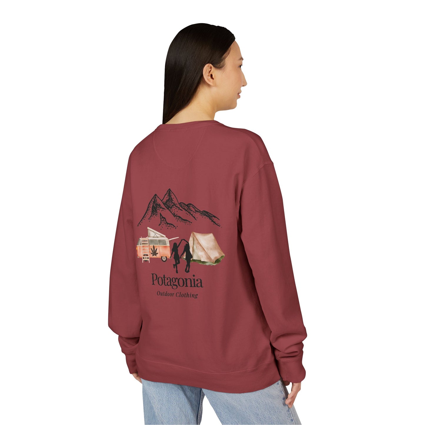 Potagonia Big Ass ComfortWash® Garment Dyed Two Girls Dancing Campfire Sweatshirt Unisex Crewneck Sweatshirt