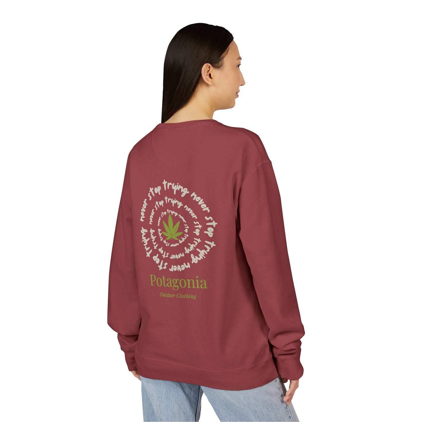 Potagonia Big Ass Campfire Unisex Never Stop Trying ComfortWash® Garment Dyed Crewneck Sweatshirt