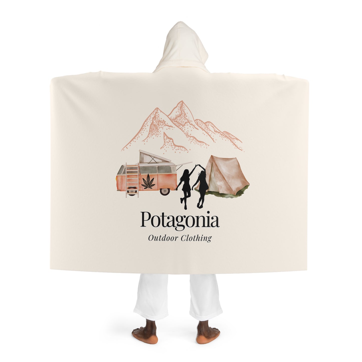 Potagonia Hooded Blanket Sherpa Fleece Two Girls Camp Fire