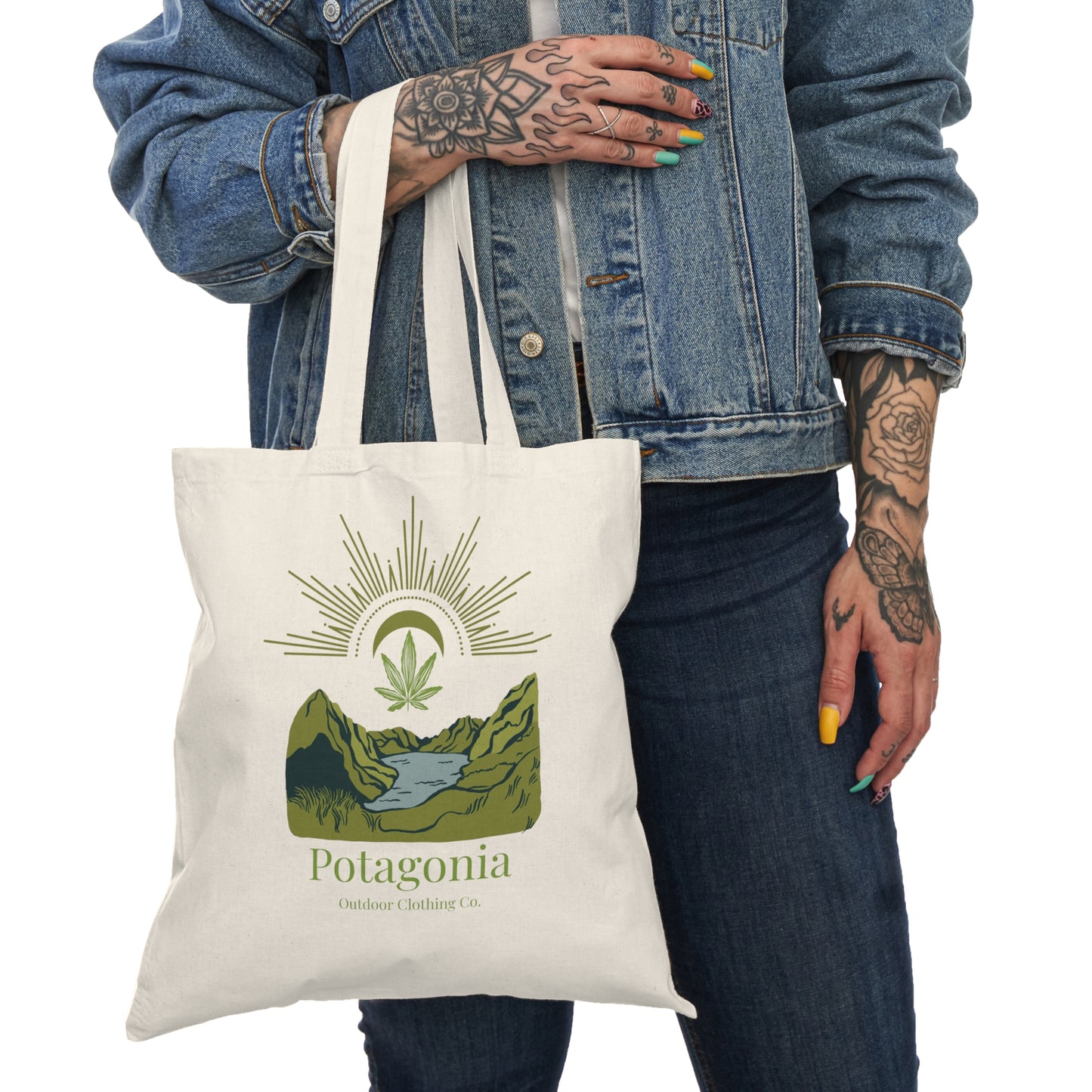 Potagonia Canvas Natural Tote Bag Green Meadow