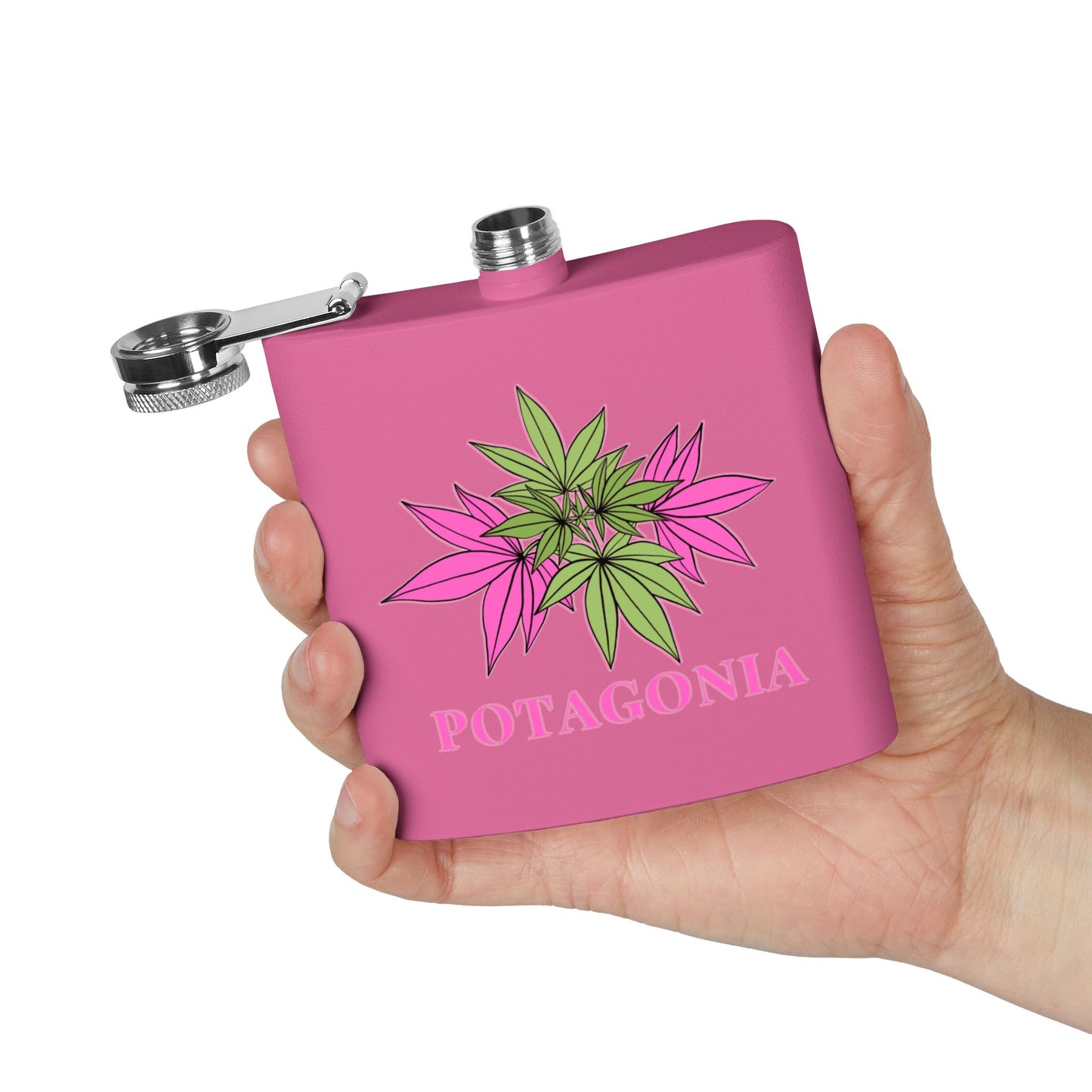 Potagonia Stainless Steel Pink Weed  Flask, 6oz