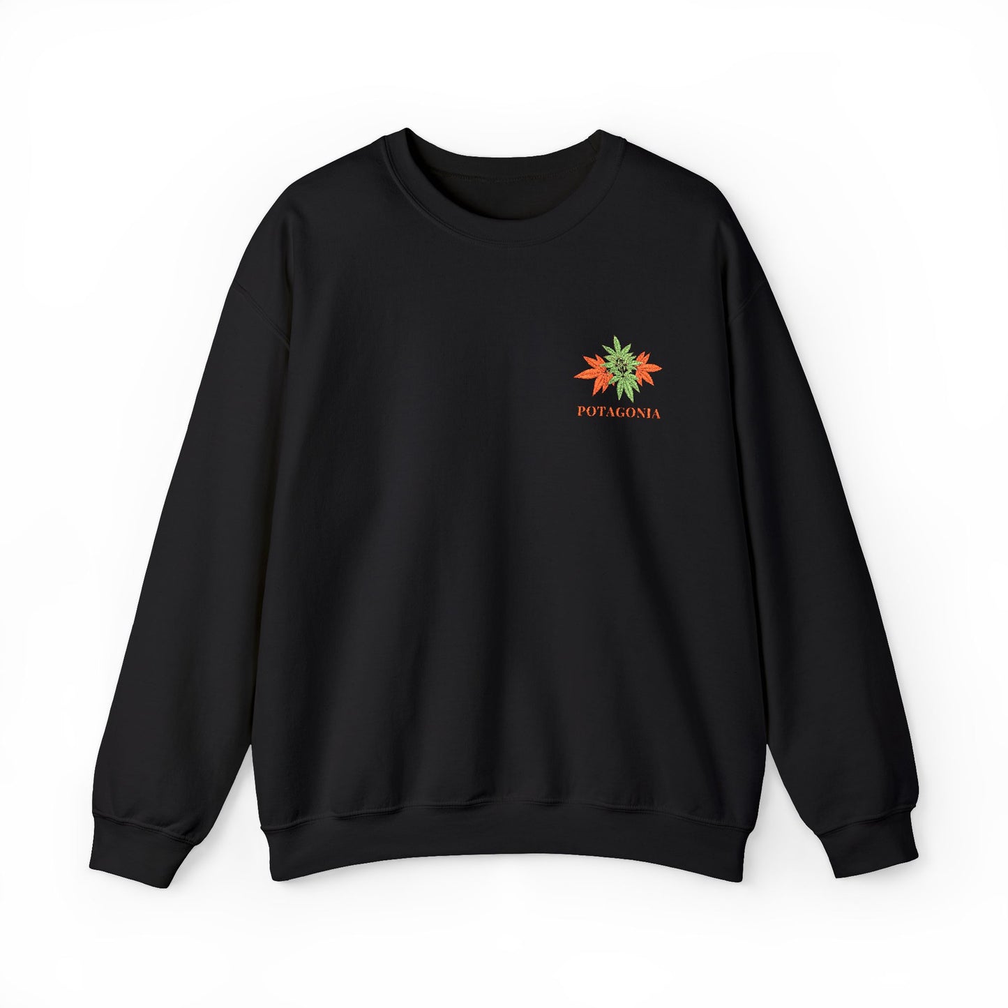 Potagonia Big Ass Campfire Embroidered Orange Weed Logo Unisex Heavy Blend™ Crewneck Sweatshirt