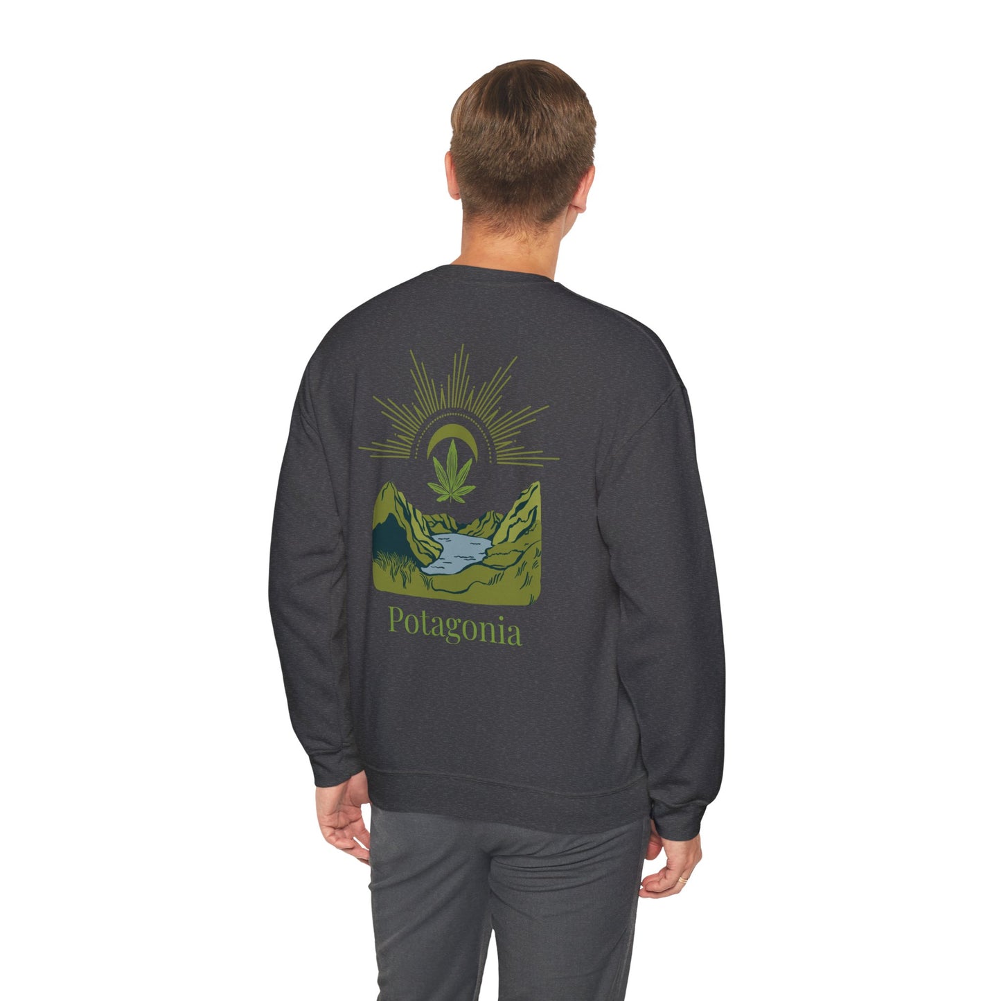 Potagonia Big Ass Campfire Unisex Green Weed Meadow Heavy Blend™ Crewneck Sweatshirt