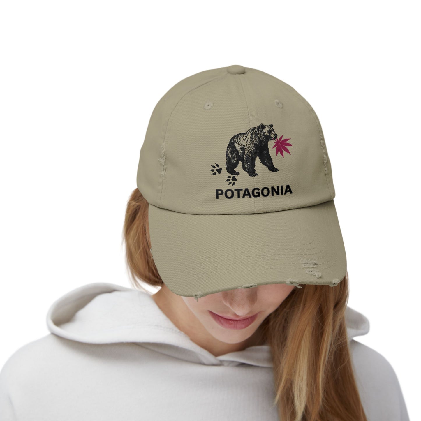 Potagonia Girl Bear Hat Unisex Distressed Cap