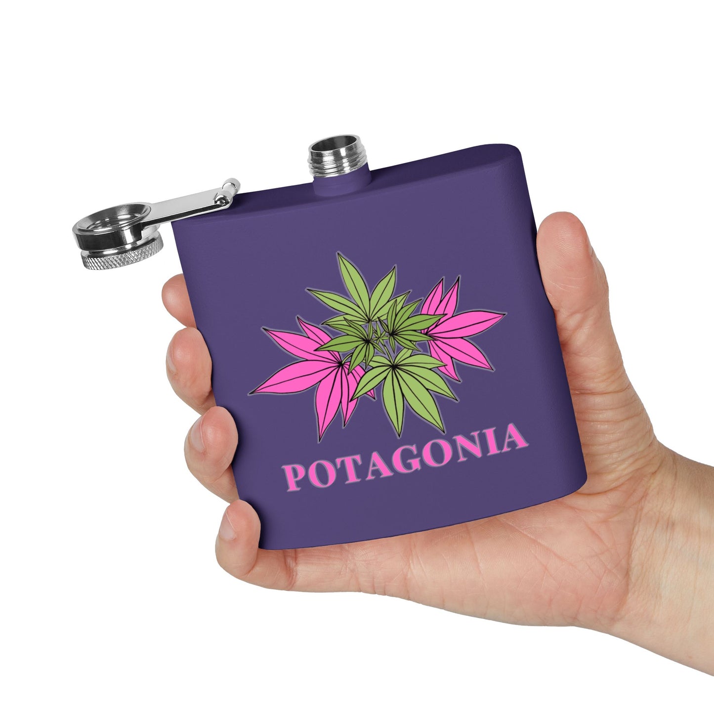 Potagonia Stainless Steel Pink Weed  Flask, 6oz