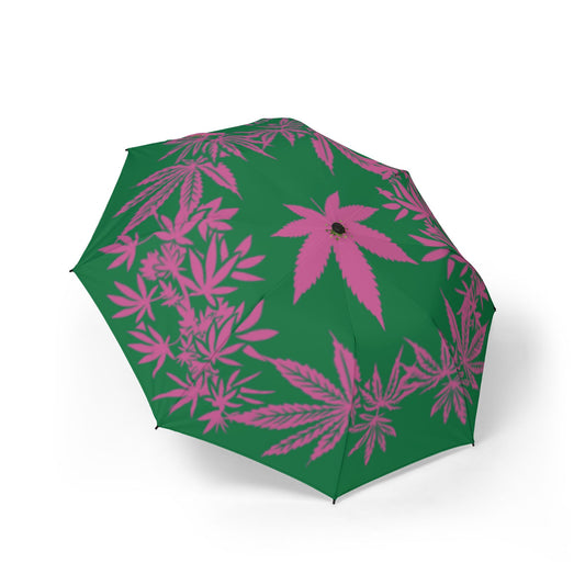 Potagonia Umbrella Pink Green Weed Semi-Automatic Foldable