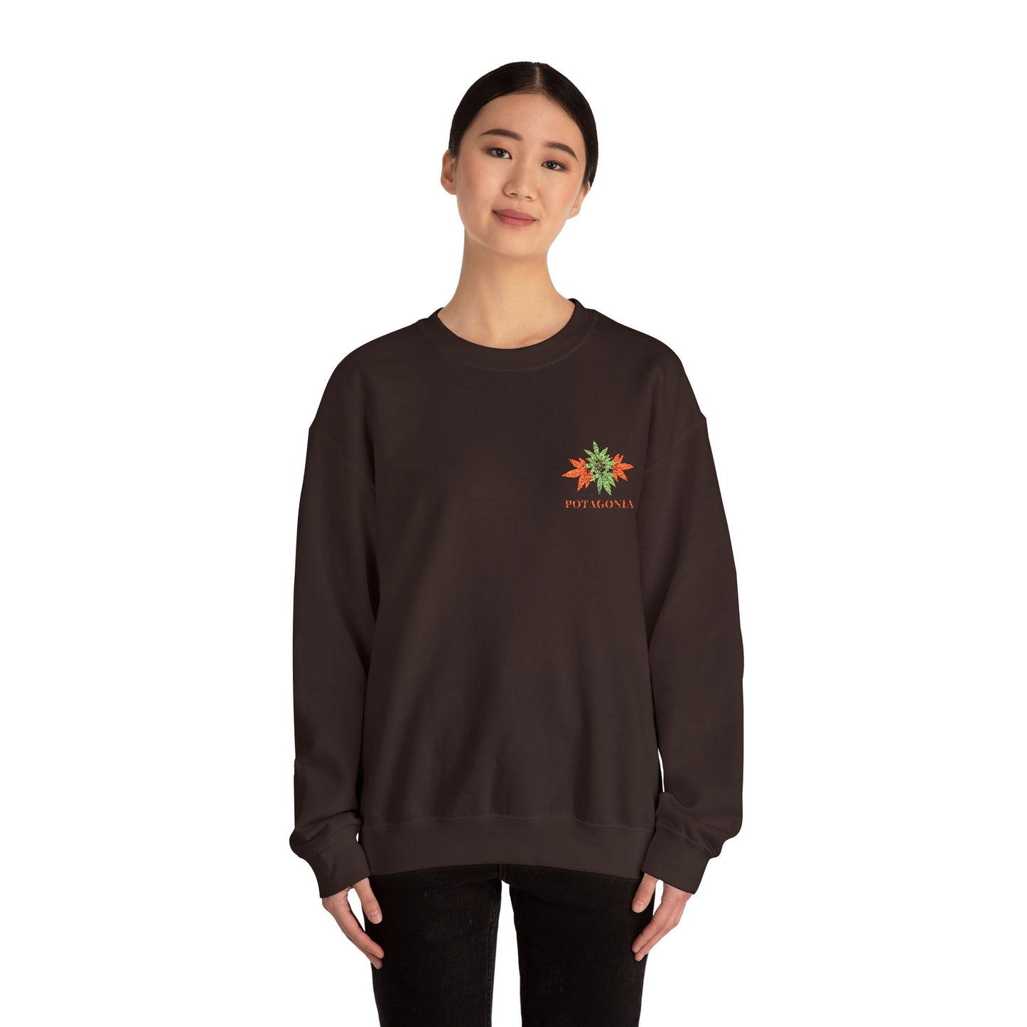 Potagonia Big Ass Campfire Embroidered Orange Weed Logo Unisex Heavy Blend™ Crewneck Sweatshirt