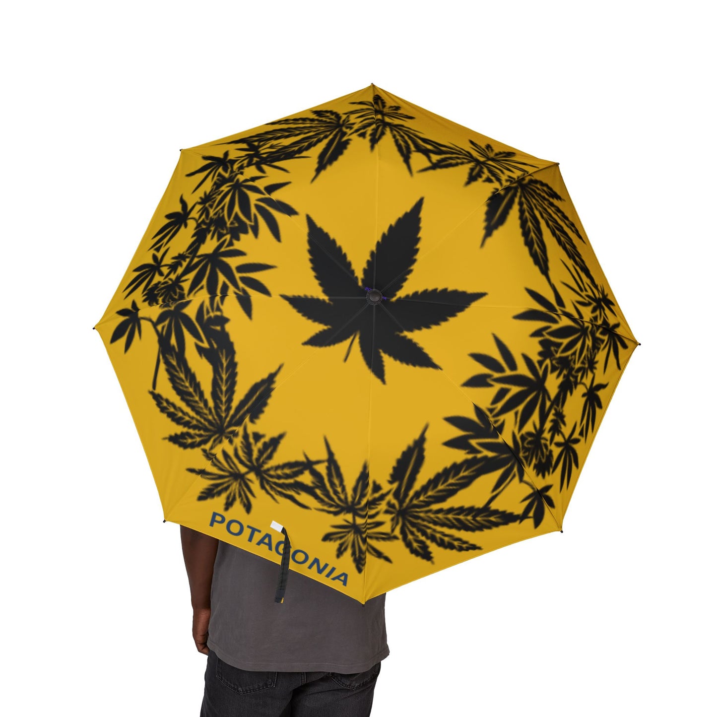 Potagonia Umbrella Black and Yellow Weed Semi-Automatic Foldable