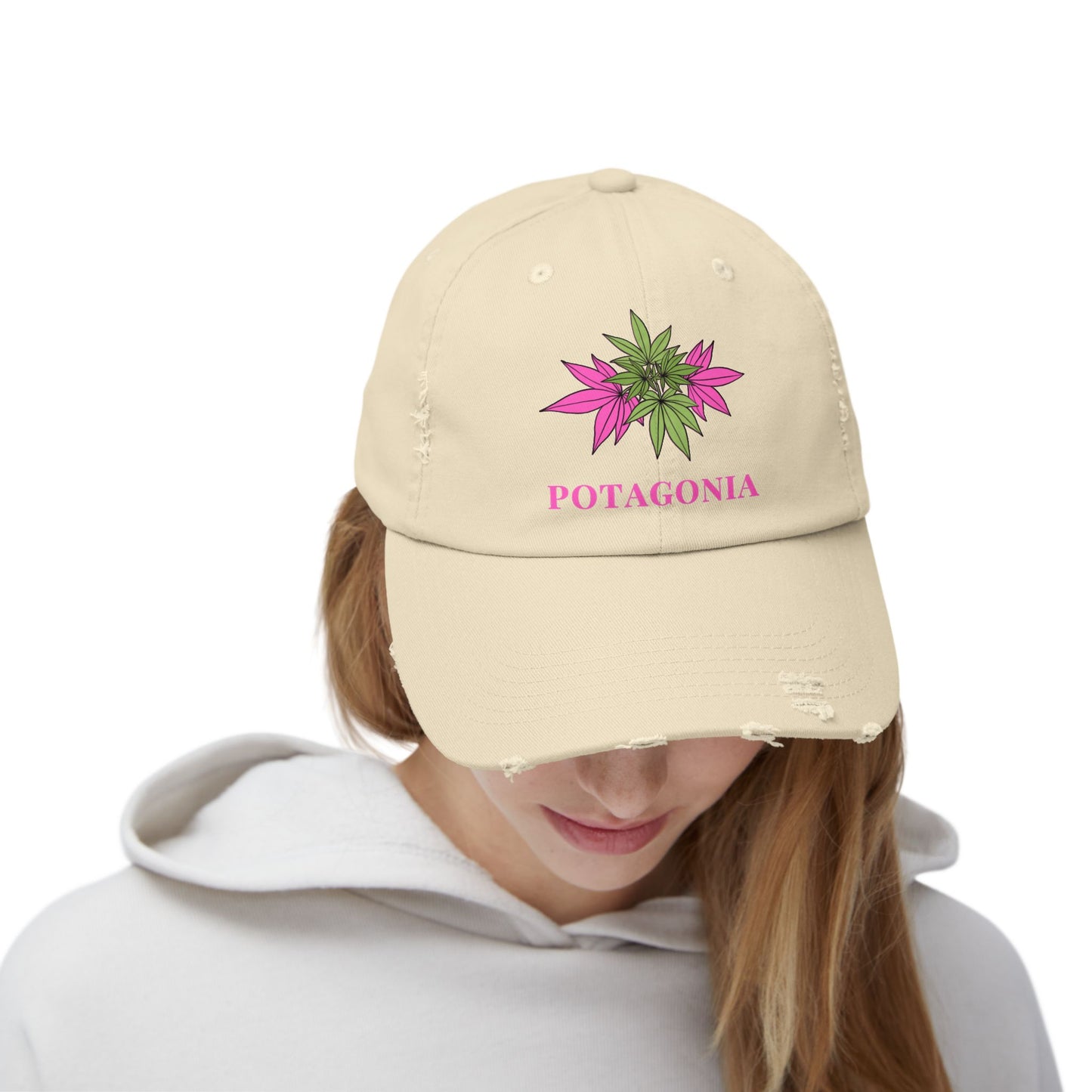 Potagonia Girl Pink Weed Distressed Cap