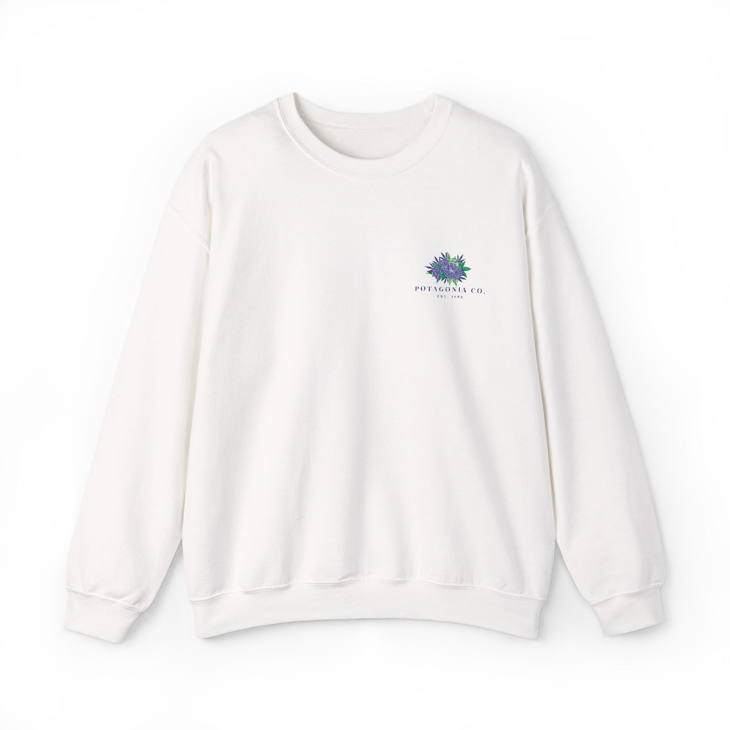 Potagonia Big Ass Campfire Embroidered Weed Flower Logo Unisex Heavy Blend™ Crewneck Sweatshirt