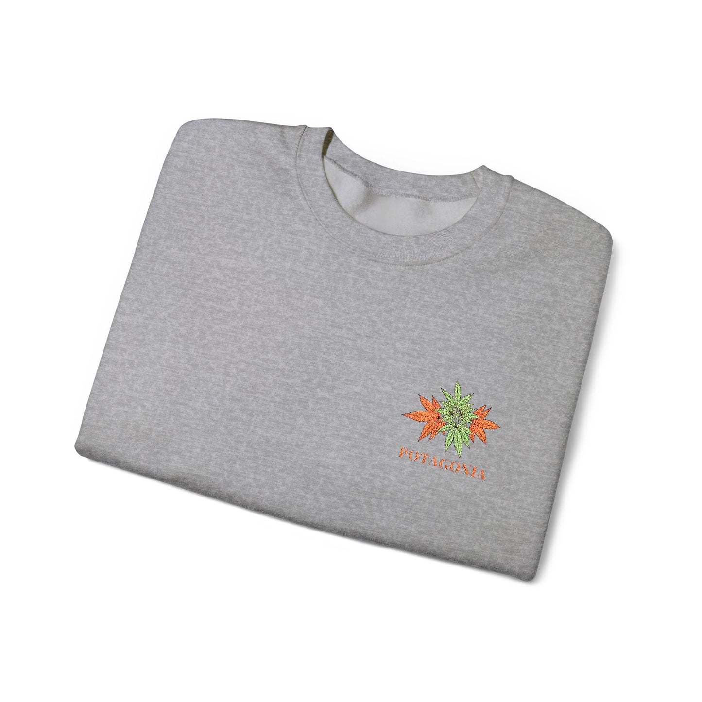 Potagonia Big Ass Campfire Embroidered Orange Weed Logo Unisex Heavy Blend™ Crewneck Sweatshirt