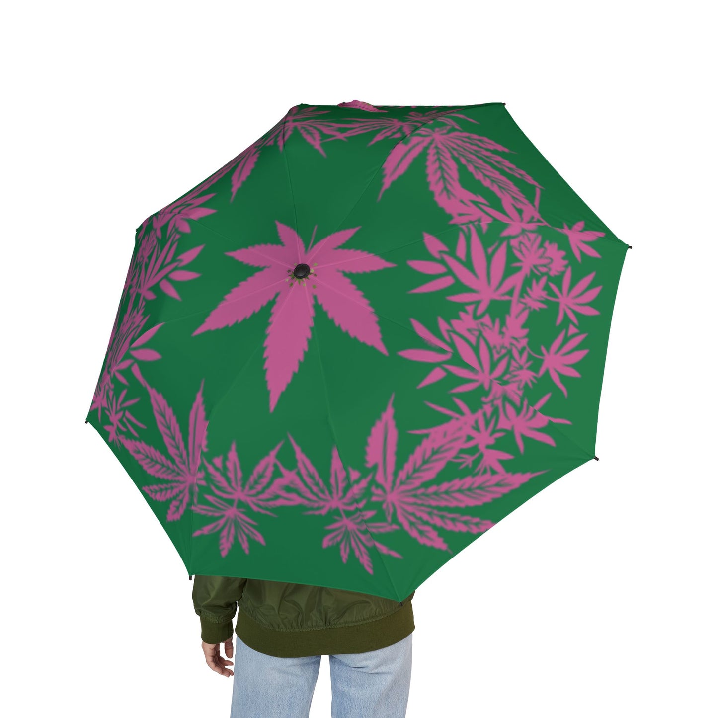 Potagonia Umbrella Pink Green Weed Semi-Automatic Foldable
