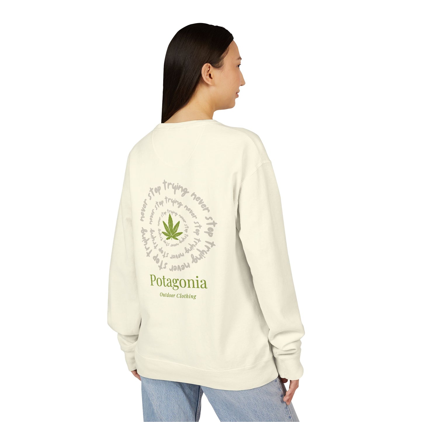 Potagonia Big Ass Campfire Unisex Never Stop Trying  ComfortWash® Garment Dyed Crewneck Sweatshirt