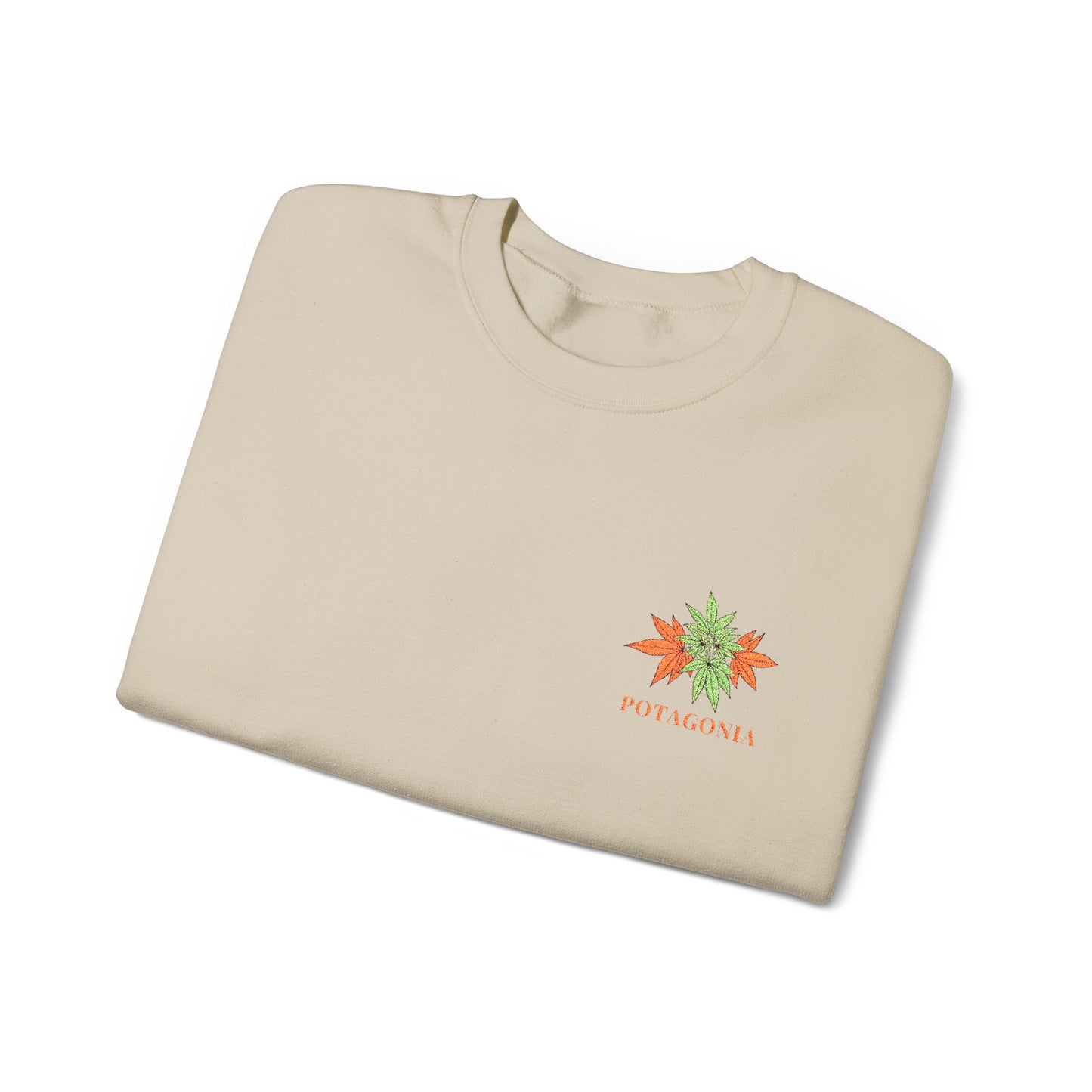 Potagonia Big Ass Campfire Embroidered Orange Weed Logo Unisex Heavy Blend™ Crewneck Sweatshirt