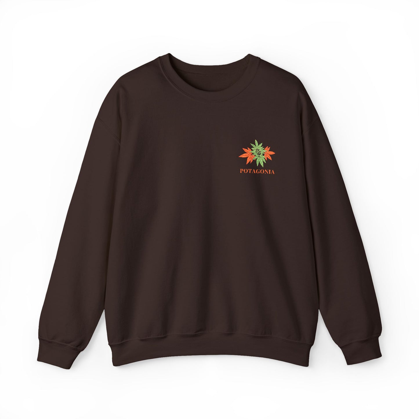 Potagonia Big Ass Campfire Embroidered Orange Weed Logo Unisex Heavy Blend™ Crewneck Sweatshirt