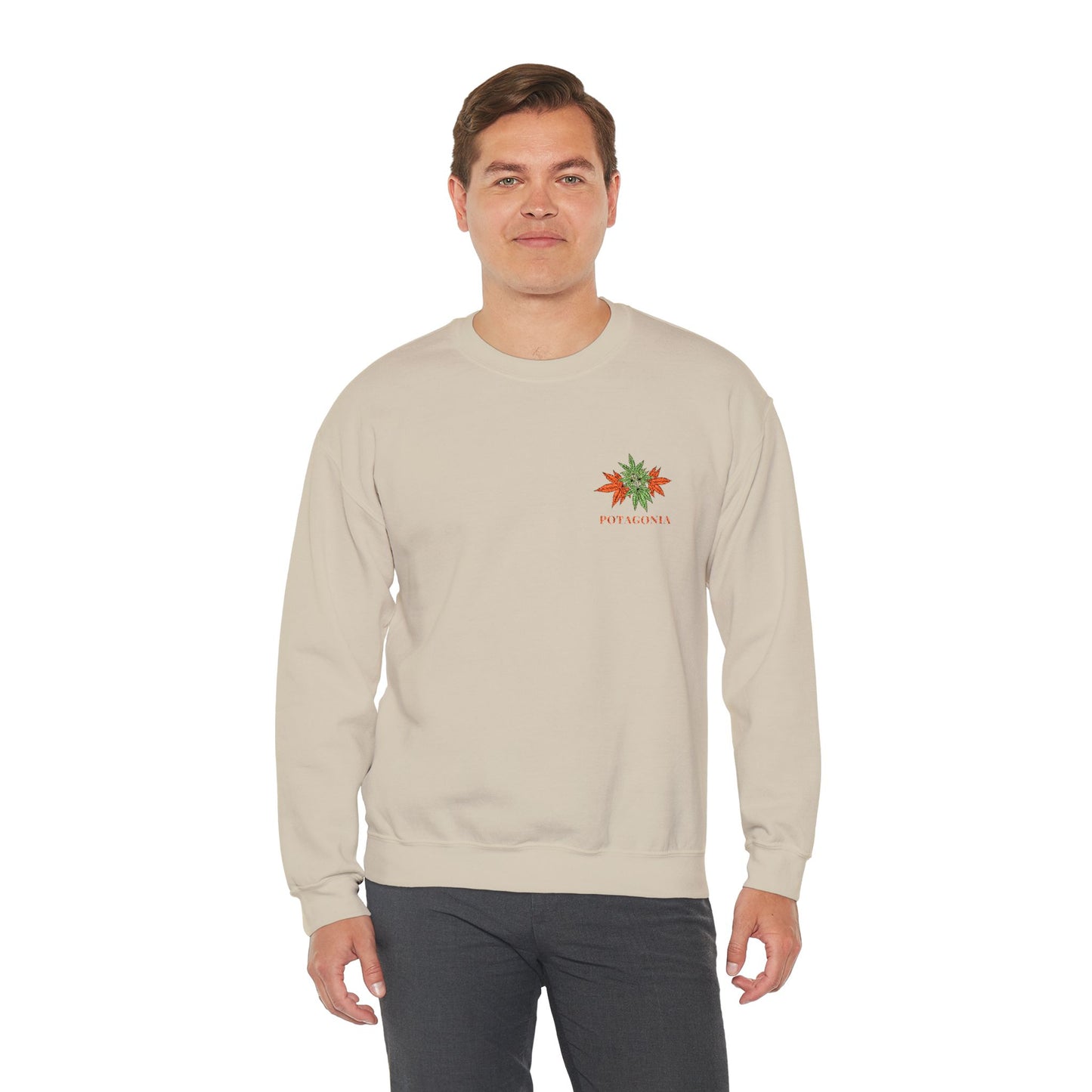 Potagonia Big Ass Campfire Embroidered Orange Weed Logo Unisex Heavy Blend™ Crewneck Sweatshirt