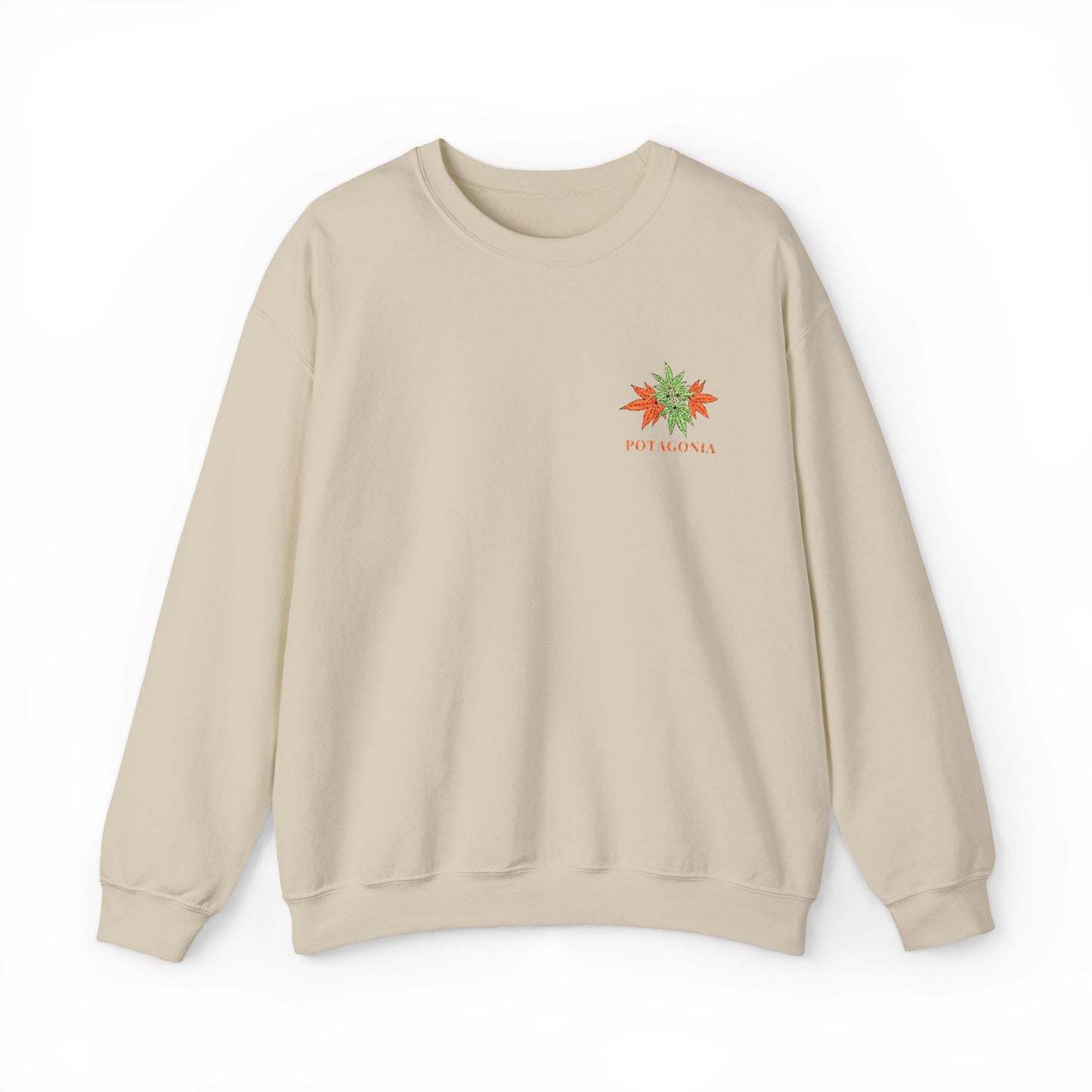 Potagonia Big Ass Campfire Embroidered Orange Weed Logo Unisex Heavy Blend™ Crewneck Sweatshirt