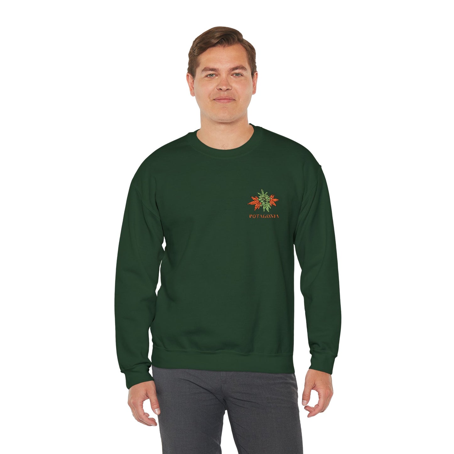 Potagonia Big Ass Campfire Embroidered Orange Weed Logo Unisex Heavy Blend™ Crewneck Sweatshirt