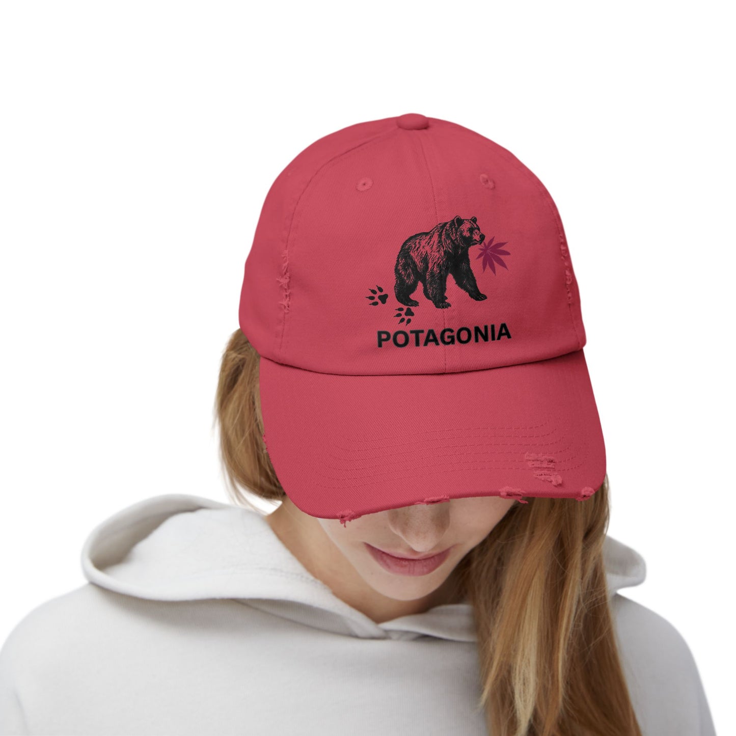 Potagonia Girl Bear Hat Unisex Distressed Cap