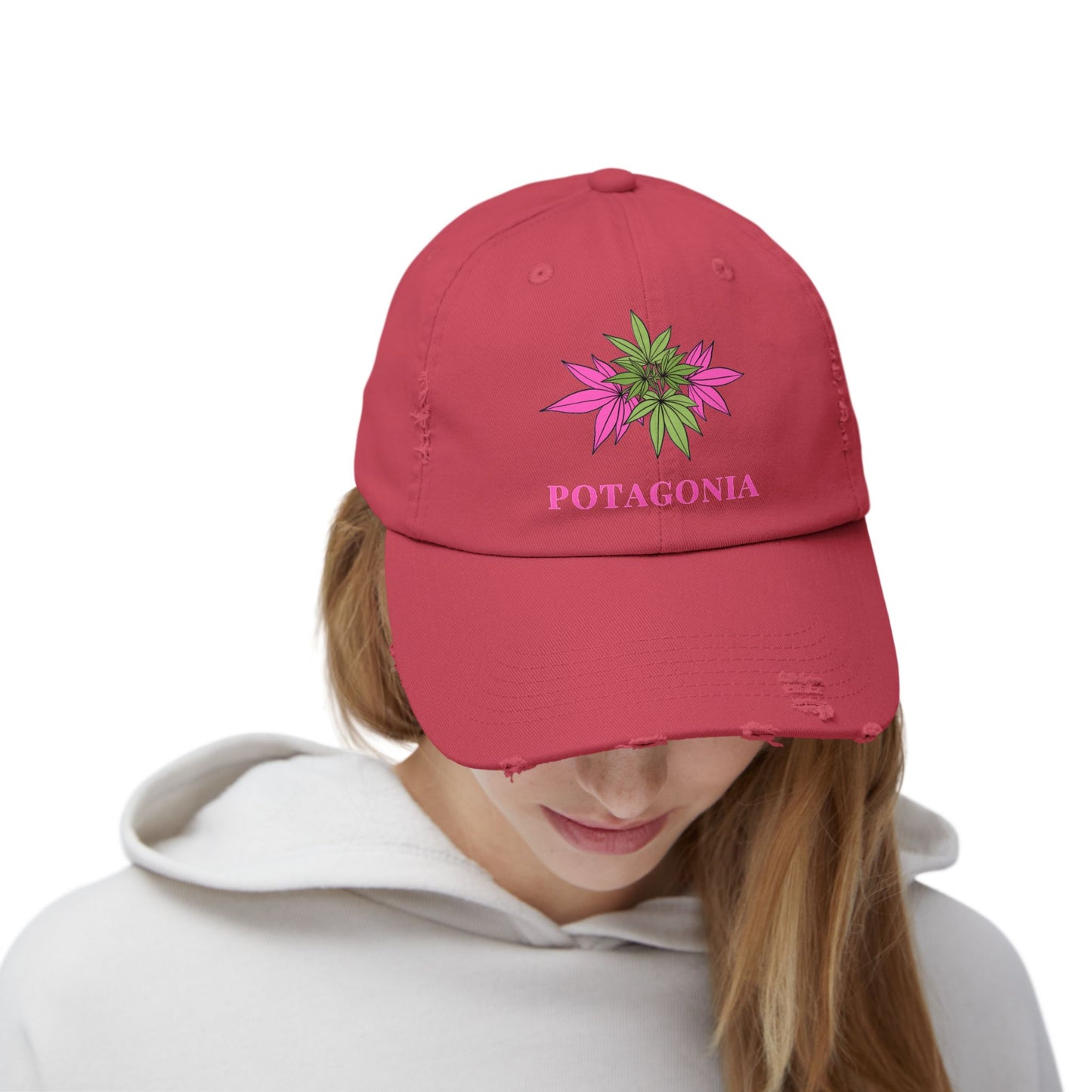 Potagonia Girl Pink Weed Distressed Cap