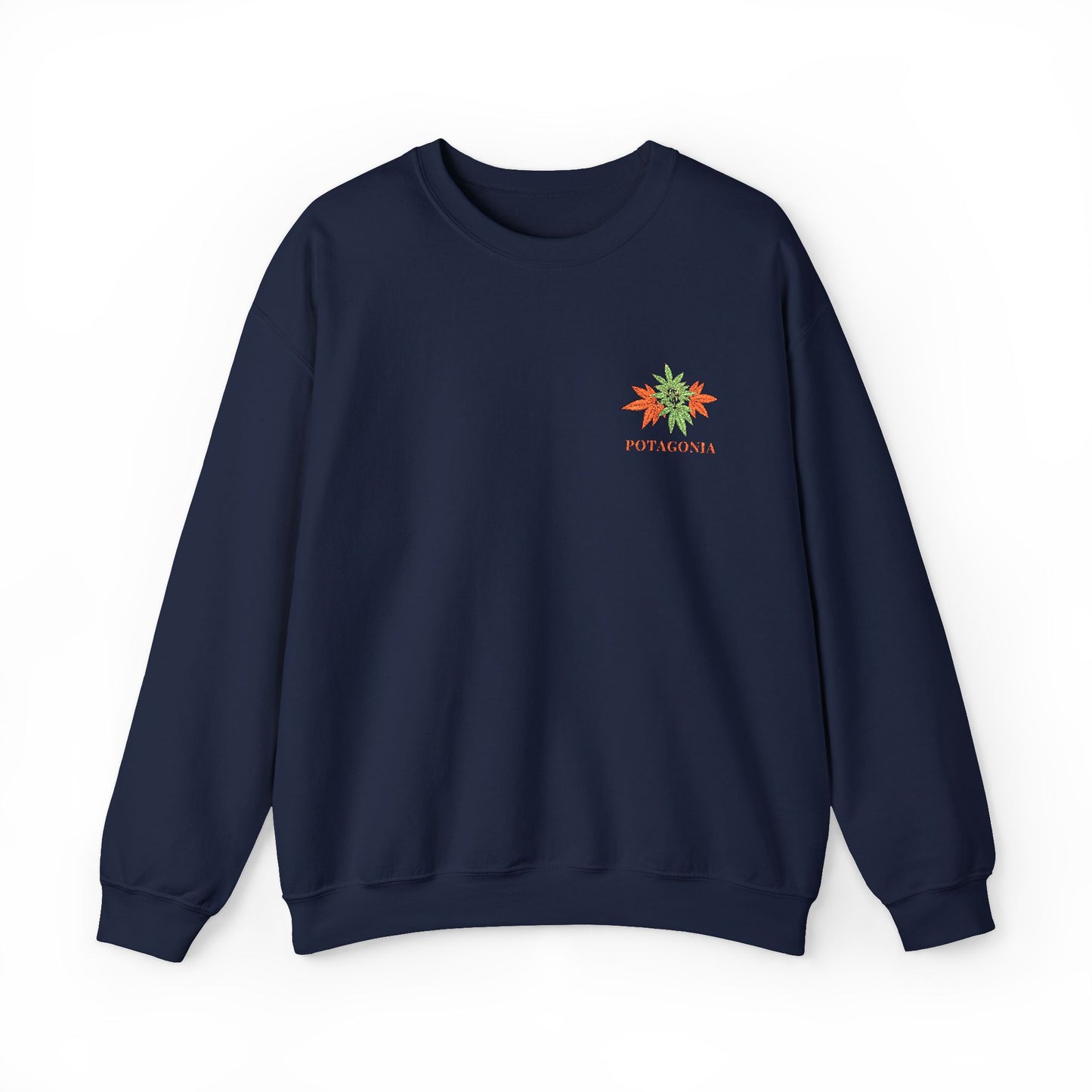 Potagonia Big Ass Campfire Embroidered Orange Weed Logo Unisex Heavy Blend™ Crewneck Sweatshirt