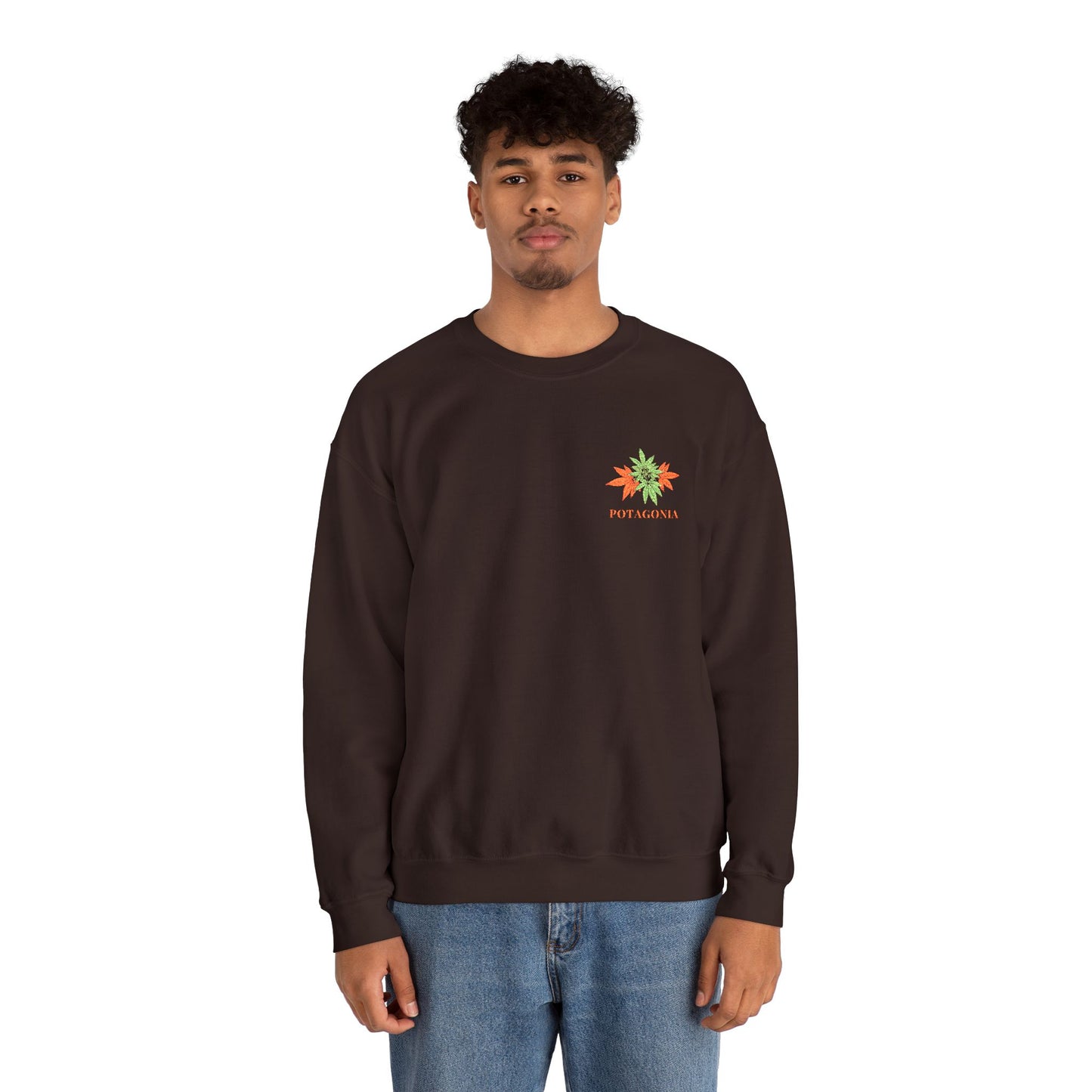 Potagonia Big Ass Campfire Embroidered Orange Weed Logo Unisex Heavy Blend™ Crewneck Sweatshirt