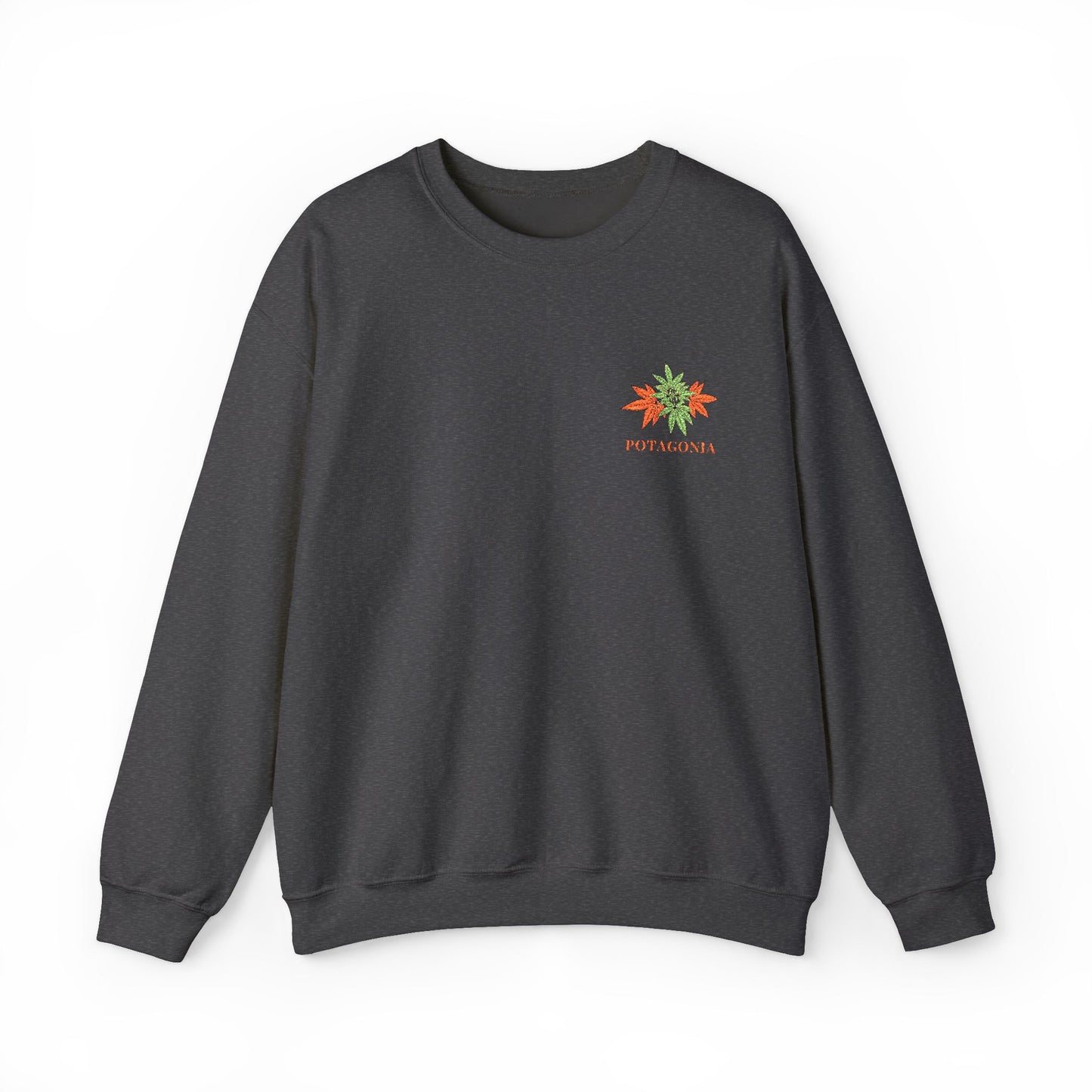 Potagonia Big Ass Campfire Embroidered Orange Weed Logo Unisex Heavy Blend™ Crewneck Sweatshirt