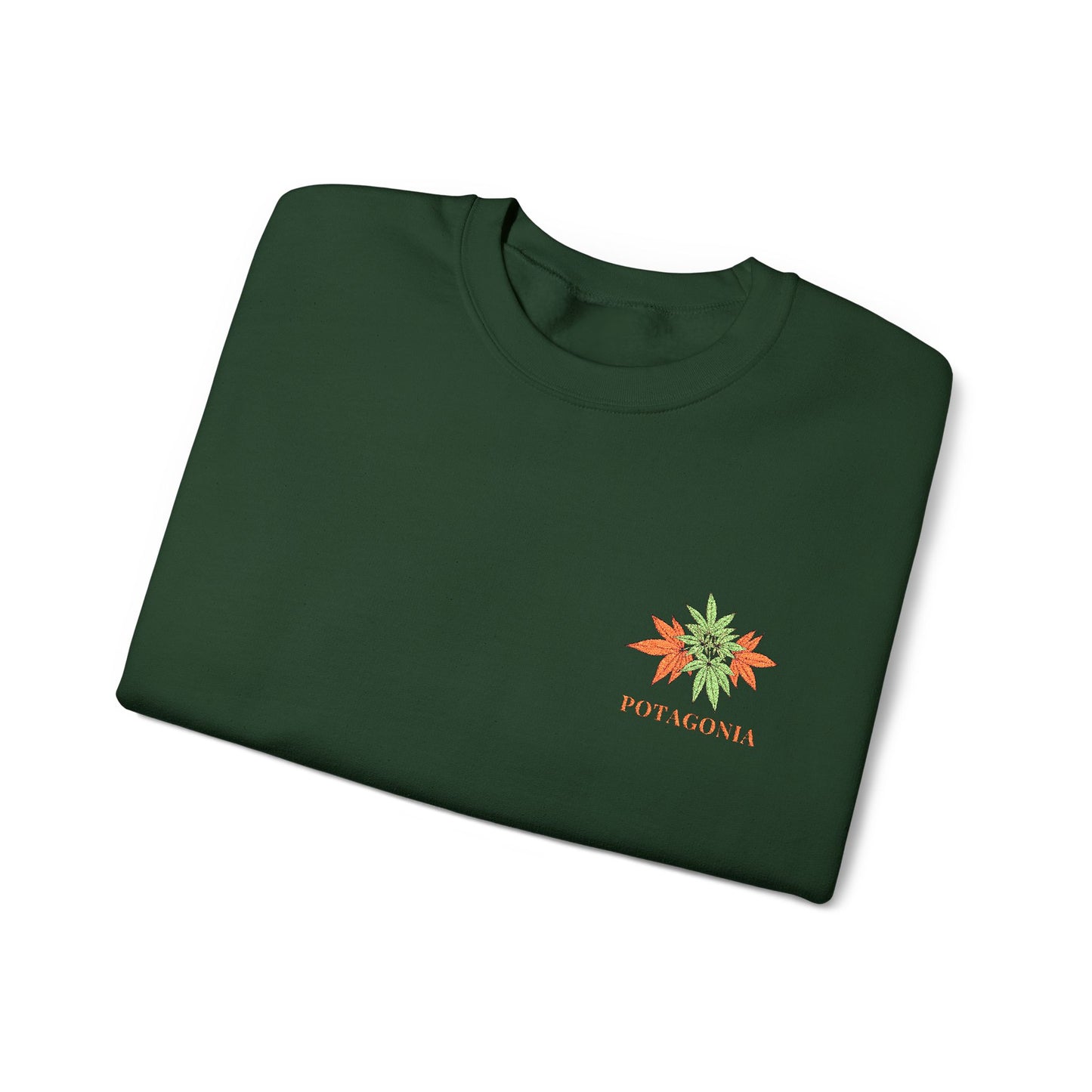 Potagonia Big Ass Campfire Embroidered Orange Weed Logo Unisex Heavy Blend™ Crewneck Sweatshirt