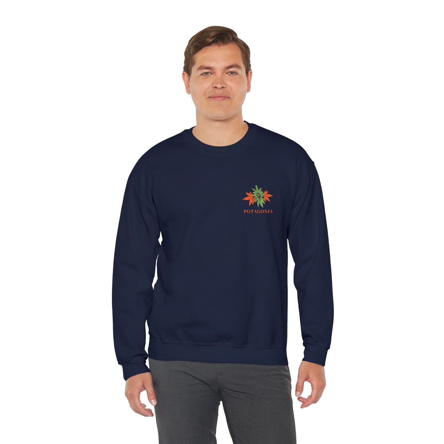 Potagonia Big Ass Campfire Embroidered Orange Weed Logo Unisex Heavy Blend™ Crewneck Sweatshirt