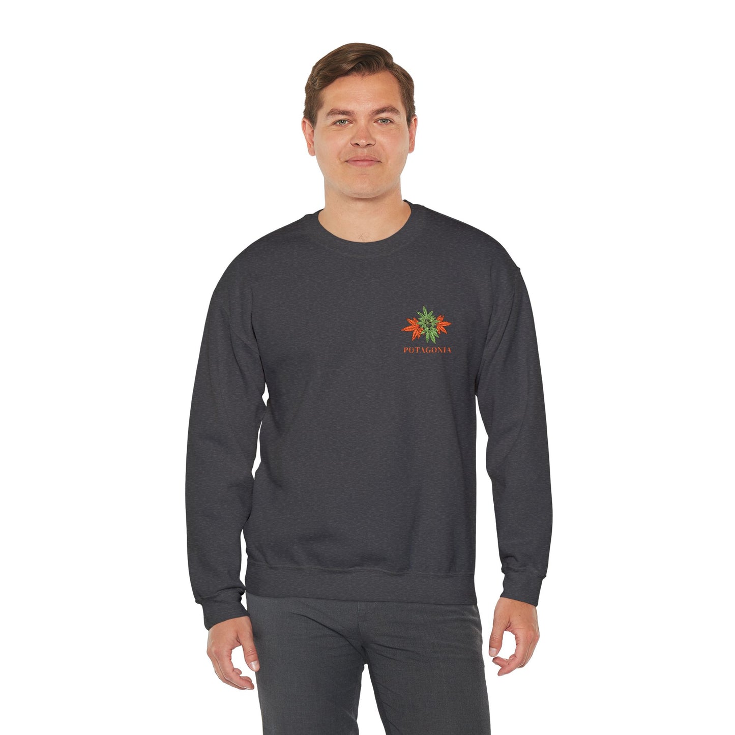 Potagonia Big Ass Campfire Embroidered Orange Weed Logo Unisex Heavy Blend™ Crewneck Sweatshirt