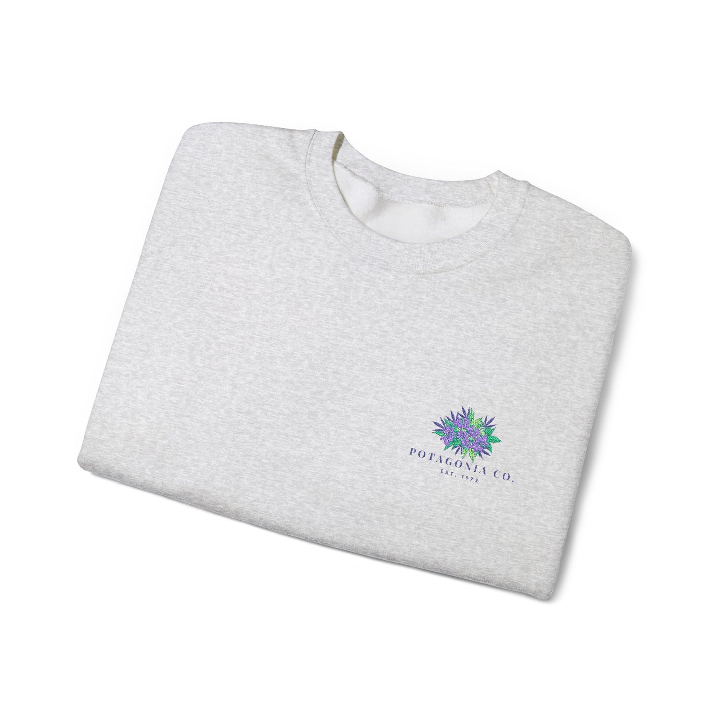 Potagonia Big Ass Campfire Embroidered Weed Flower Logo Unisex Heavy Blend™ Crewneck Sweatshirt